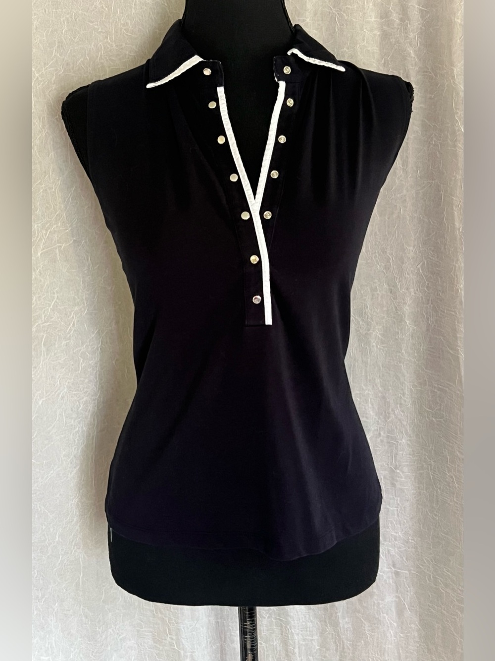 Talbots navy Sleeveless Polo Top with White Trim